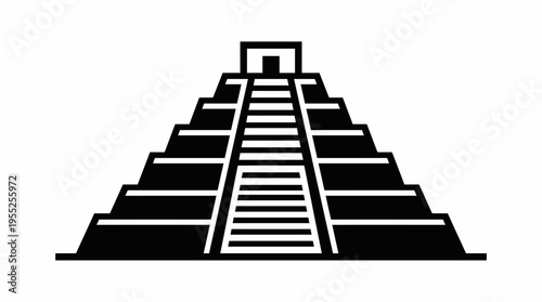 Aztec Stepped Pyramid Icon Illustration on Isolated White Background