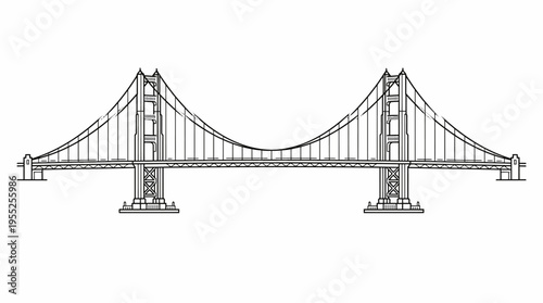 Cable-Stayed Bridge Icon Illustration on Isolated White Background