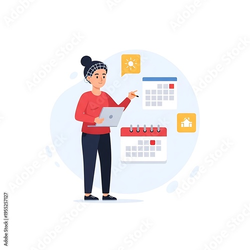 Flat Vector Illustration of Woman Planning Appointments for Web Interface