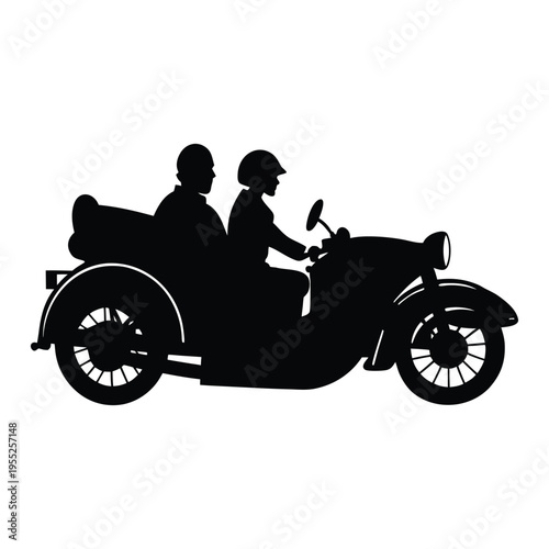 Sidecar Motorcycle Silhouette Vintage Ride Vector White Background