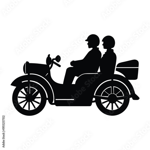 Sidecar Motorcycle Silhouette Vintage Ride Vector White Background