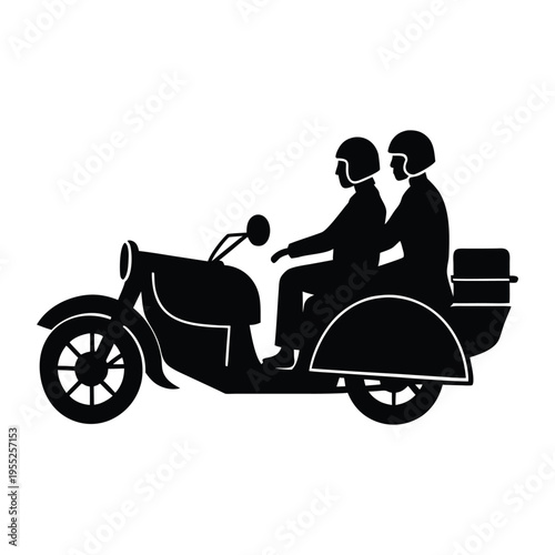 Sidecar Motorcycle Silhouette Vintage Ride Vector White Background