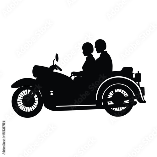 Sidecar Motorcycle Silhouette Vintage Ride Vector White Background