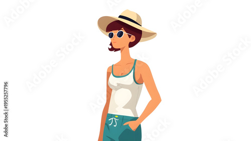 Woman in casual summer outfit standing with hand in pocket outdoors