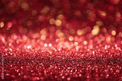 Vibrant Red Glitter Sparkle Background with Bokeh Lights.