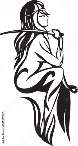 タロット愚者のシルエット・線画の人物イラスト素材