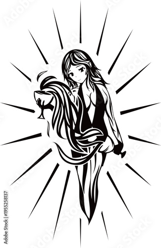 タロット・テンパランスのシルエット・線画の人物イラスト素材