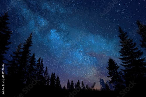 Stunning Milky Way Galaxy and Starry Night Sky Over Forest Trees.
