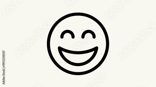 Happy and joyful emoji outline icon with closed smiling eyes, conveying contentment and bliss, in bright studio.