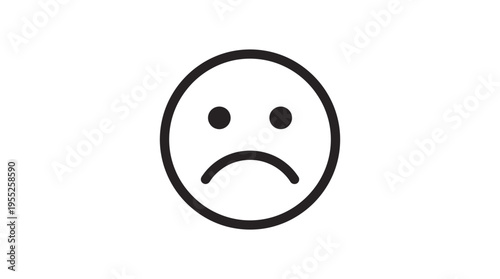 Simple black outline of a sad face emoticon on a white background.
