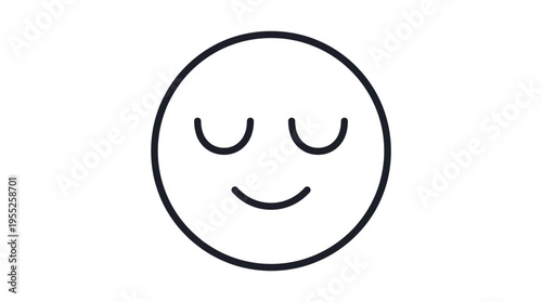 A simple black outline drawing of a peaceful and content face with closed eyes and a gentle smile, resembling a calm emoji.