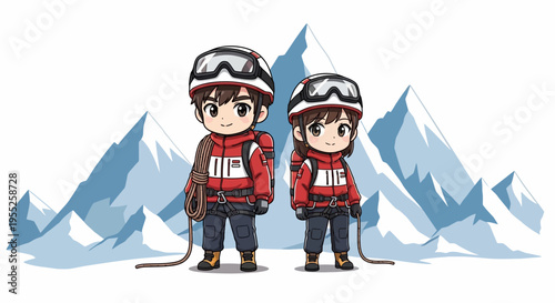 Two cartoon skiers standing together.