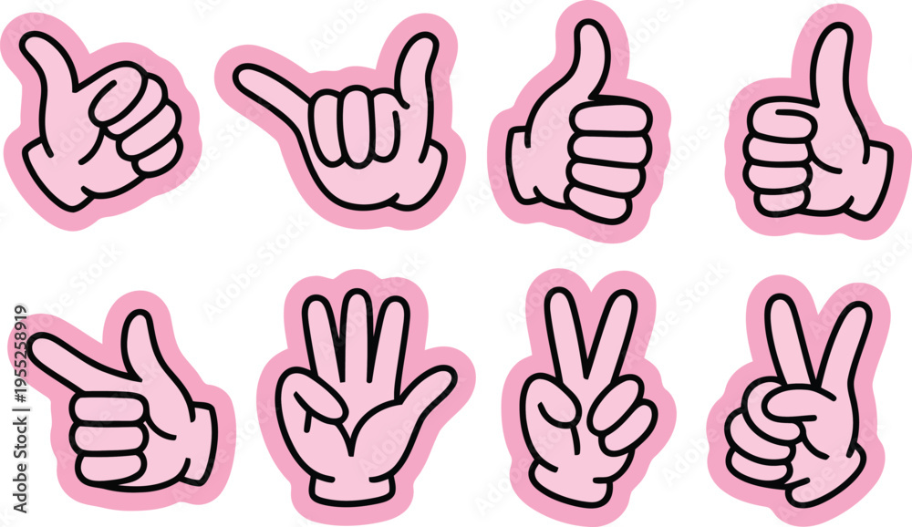 Obraz premium A collection of cartoon hands making various positive and friendly gestures on a white background