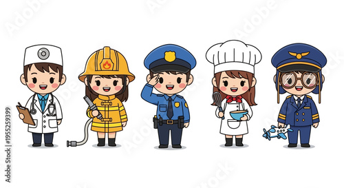 Cartoon characters in various occupations.