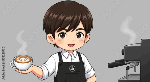 Cartoon Barista Holding Coffee Cup.