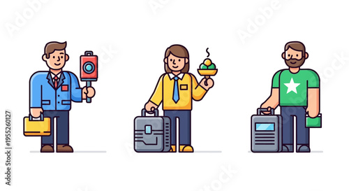 Three Cartoon Men with Luggage.