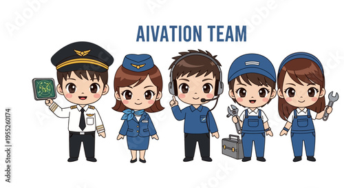 Aviation Team Cartoon Characters.