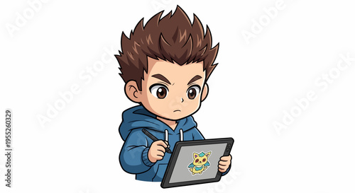 Boy holding a digital tablet.