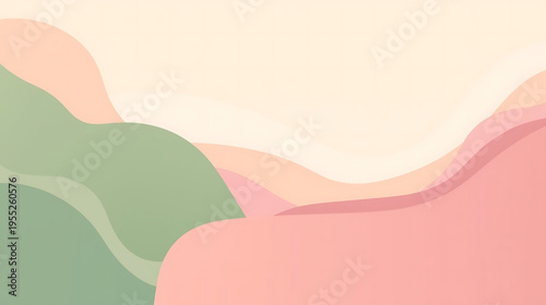 An abstract illustration of a stylized landscape with rolling hills and colorful shapes.