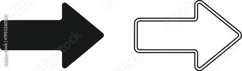 Black and white arrows pointing right, direction symbols isolated on transparent background, Vector