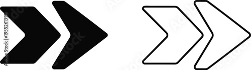 Black and white arrow icons pointing right isolated on transparent background, Vector