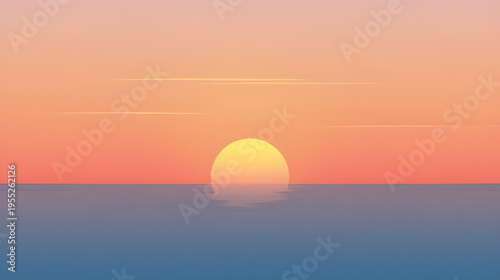 Sunset occurs over calm ocean waters with vibrant sky colors displayed