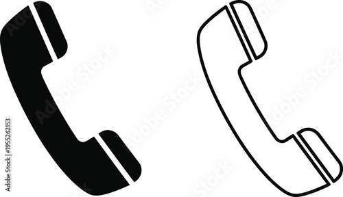 Black and white phone icons isolated on transparent background, Vector