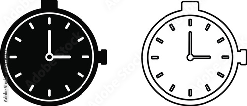Clocks black white vector illustration isolated on transparent background, Vector