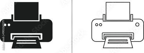 Black and white printer icons isolated on transparent background, Vector
