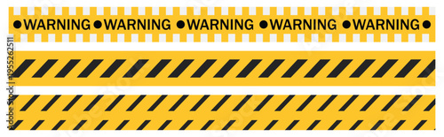 caution tape set of yellow and black. Warning Stripes Line Vector, Safety Caution Hazard Tape, Danger Road Symbol, Long Ribbon Border Design. vector