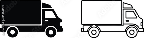 Trucks side view black outline icons isolated on transparent background, Vector