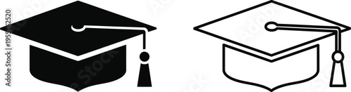 Graduation caps icons isolated on transparent background, Vector