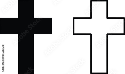 Black and white crosses symbols isolated on transparent background, Vector