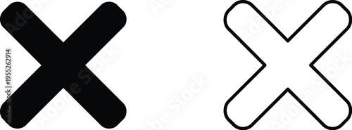 Black and white x marks symbols vector icons isolated on transparent background, Vector