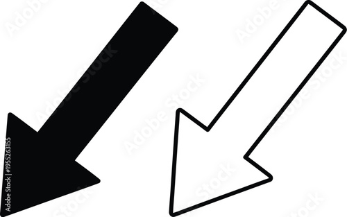 Black and white arrows pointing in opposite directions isolated on transparent background, Vector