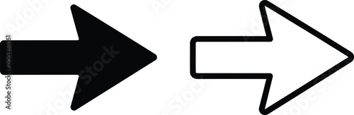 Arrows pointing right, black and white direction symbols isolated on transparent background, Vector