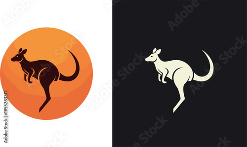 Kangaroo vector illustration with flat style and silhouette design isolated on light and dark background for wildlife branding