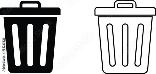 Trash can icons isolated on transparent background, Vector