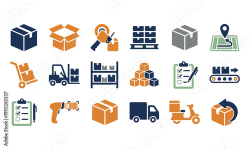 Logistics Warehouse Delivery and Supply Chain Management Icon Set