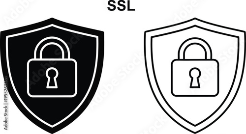 Ssl security shield padlock icon set isolated on transparent background, Vector