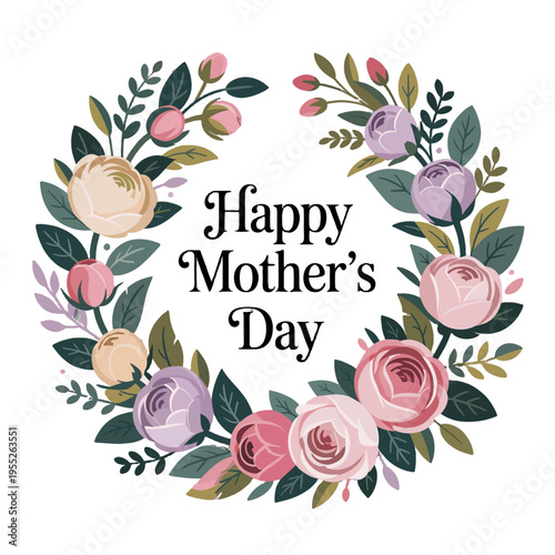 Floral wreath design with a 'Happy Mother's Day' message.