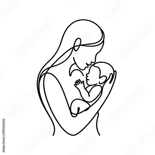 A tender illustration depicting a mother cradling her baby.