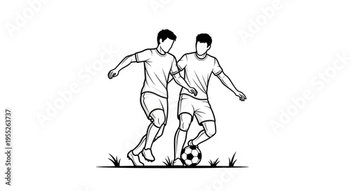 Two soccer players competing for the ball on a grassy field