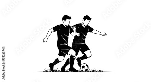 Two soccer players competing for the ball on a field
