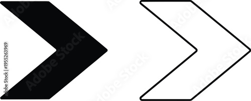 Black and white arrow symbols pointing right isolated on transparent background, Vector