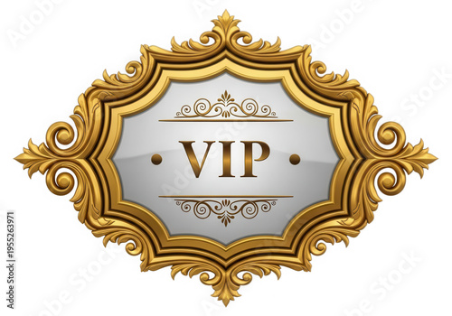 A golden vip badge with ornate designs isolated on transparent background