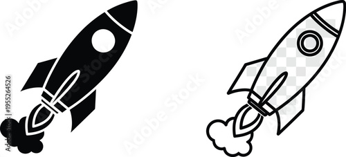 Rocket ship launch illustration isolated on transparent background, Vector