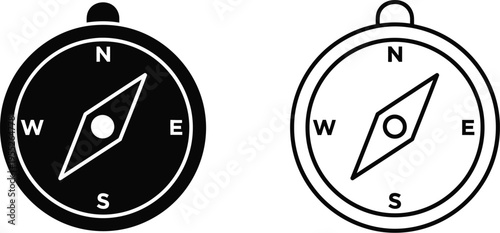 Compass navigation black and white isolated on transparent background, Vector