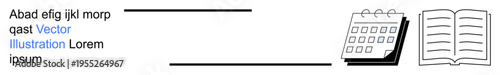 Education, planning, scheduling, organization, academics, documentation. Text lines with a calendar and open book. Education and planning are by organized visuals and clear icons
