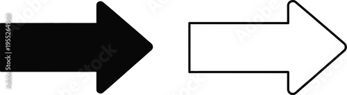Black and white arrows pointing right direction isolated on transparent background, Vector